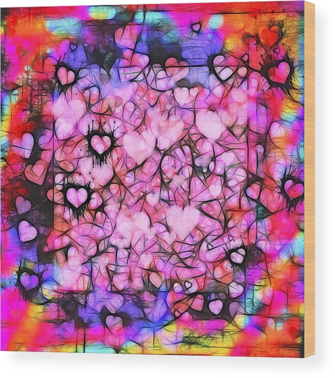 Valentine Wood Print featuring the photograph Moody Grunge Hearts Abstract by Marianne Campolongo