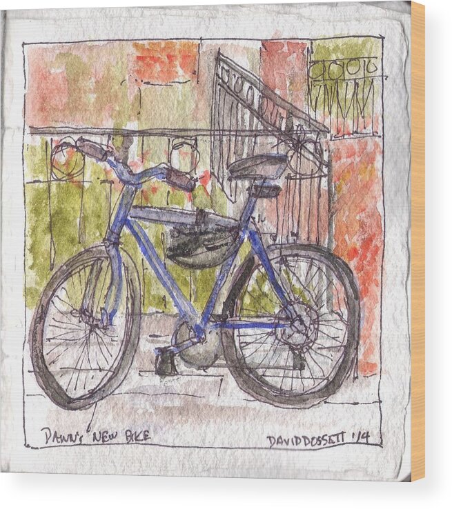 Bike Wood Print featuring the painting Dawn's New Bike by David Dossett