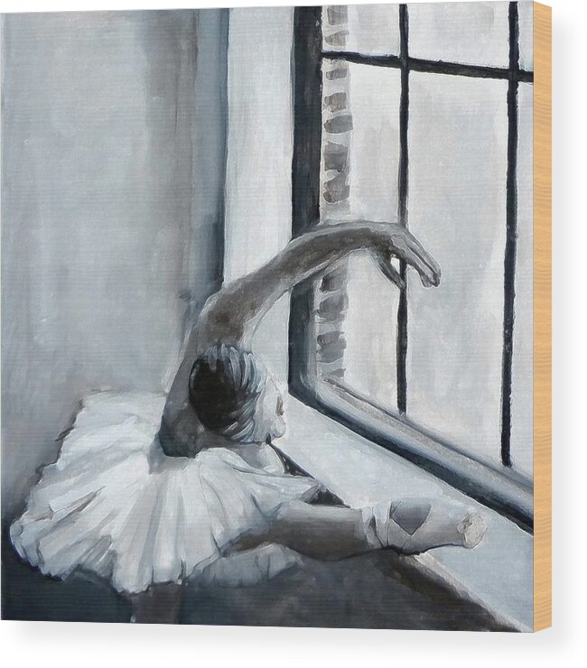Ballerina Wood Print featuring the painting Dedication by Katy Hawk