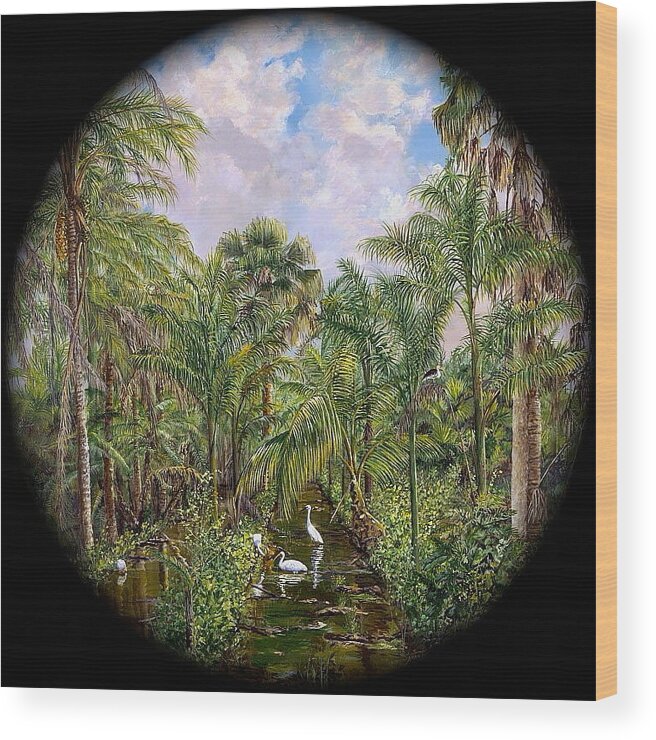 Tropical Trees Wood Print featuring the painting Dinner Time by AnnaJo Vahle