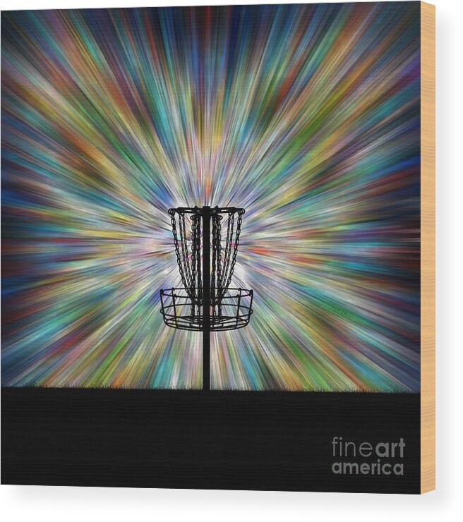 Disc Golf Wood Print featuring the digital art Disc Golf Basket Silhouette by Phil Perkins