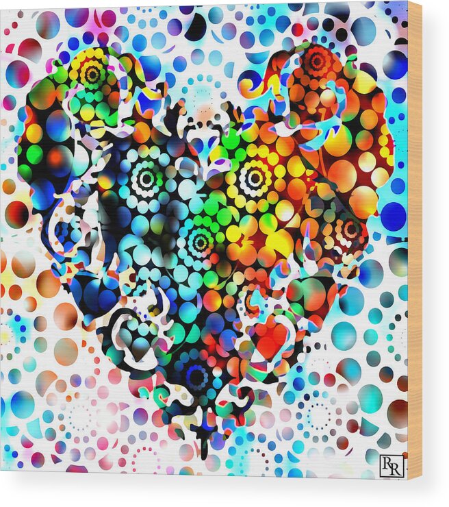 Heart-love-color-dance-disco-peace-zen-bliss-tears-rainbow-harmony-prints-limited-edition-artist-online-gallery-poster-wedding-baby-decor-interior-design-wall-art-sofa-interiordesign-decor-hgtv Wood Print featuring the painting Disco Heart by Robert R Splashy Art Abstract Paintings