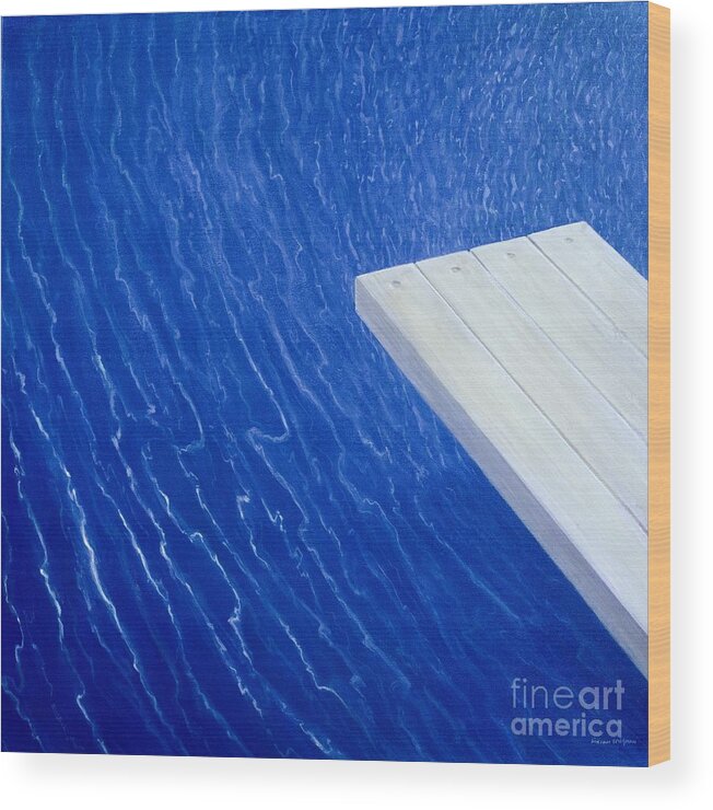 Swimming Pool; Water; Inviting; Summer; Holiday; Vacation; Resort; Luxury Wood Print featuring the painting Diving Board 2004 by Lincoln Seligman