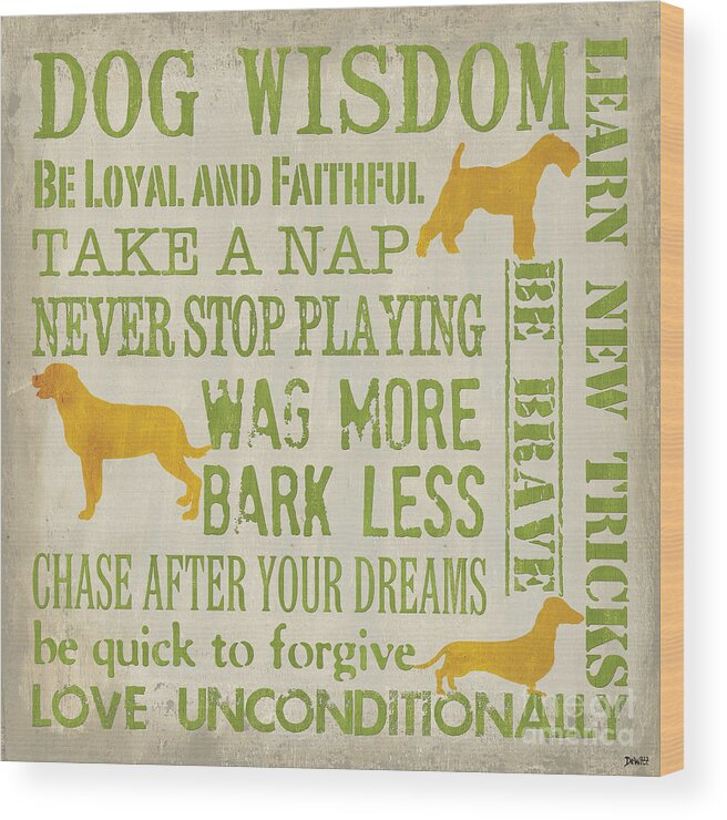 Dog Wood Print featuring the painting Dog Wisdom by Debbie DeWitt