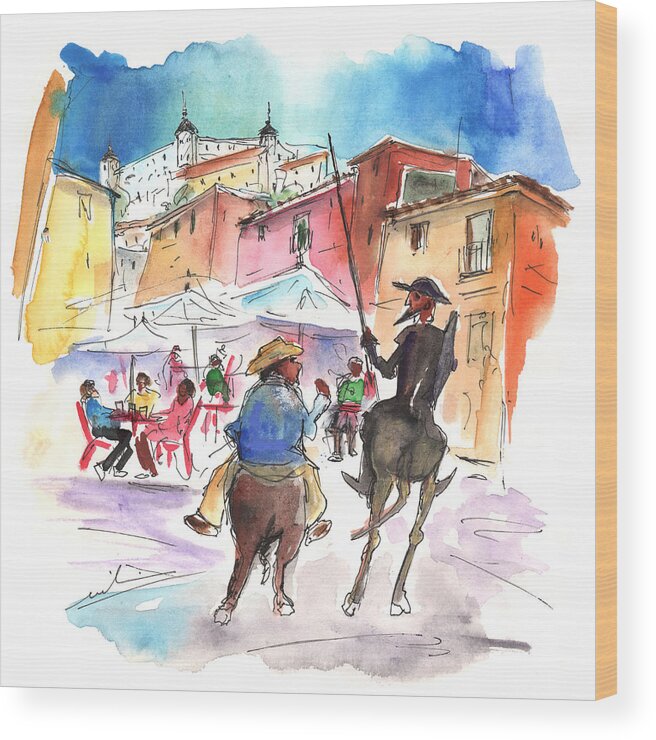 Travel Wood Print featuring the painting Don Quijote and Sancho Panza Entering Toledo by Miki De Goodaboom