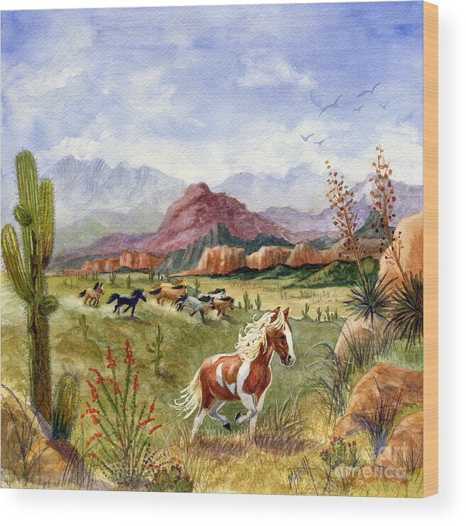 Mustang Wood Print featuring the painting Don't Fence Me In Part One by Marilyn Smith