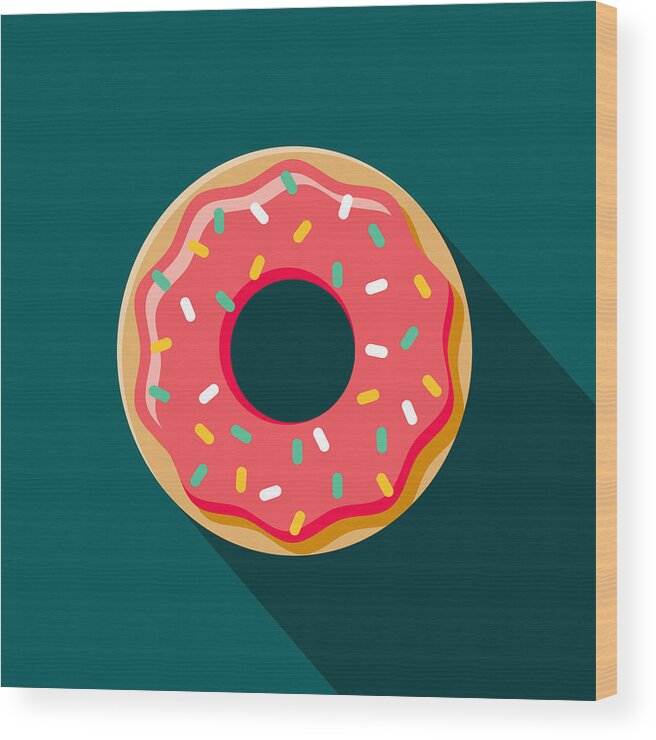 Unhealthy Eating Wood Print featuring the drawing Donut Flat Design Coffee & Tea Icon by Bortonia