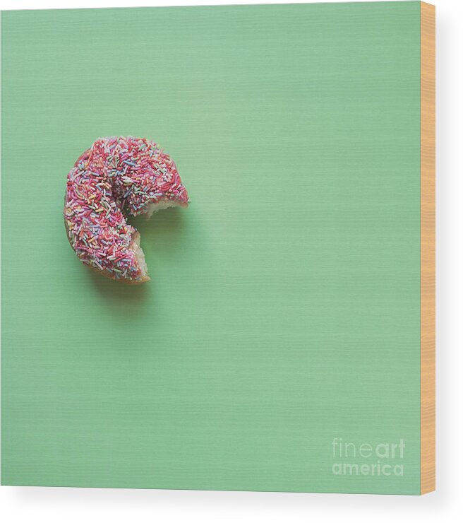 Food Wood Print featuring the photograph Donut With A Bite by Gillian Vann