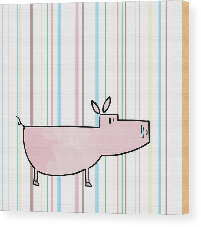 Doodle Wood Print featuring the digital art Doodle Farm On Stripes II by Shelley Lake