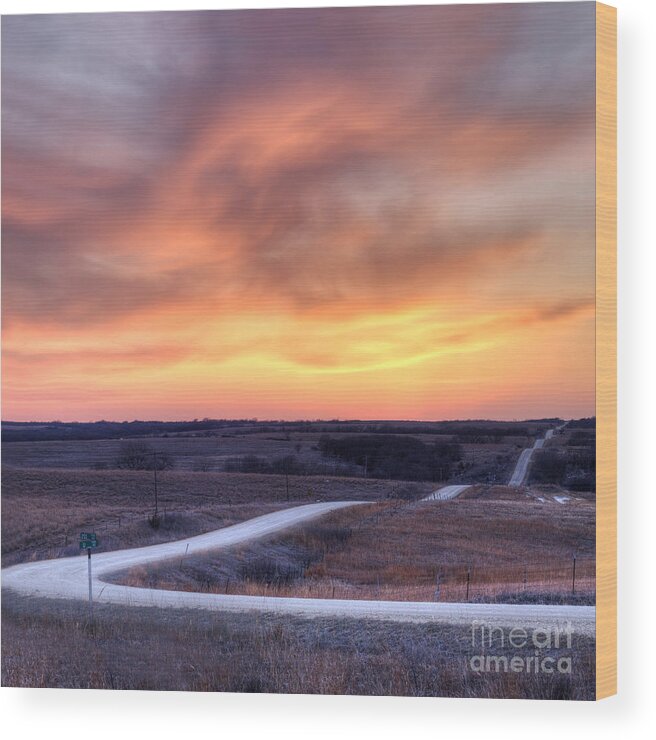 Sunset Wood Print featuring the photograph Down to the Rolling Hills by Art Whitton
