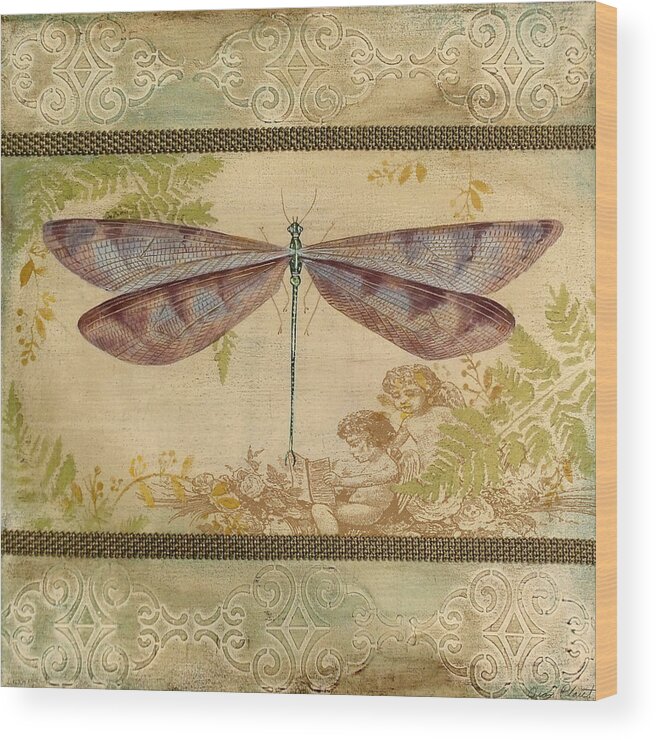 Acrylic Painting Wood Print featuring the painting Dragonfly and the Angel-4 by Jean Plout