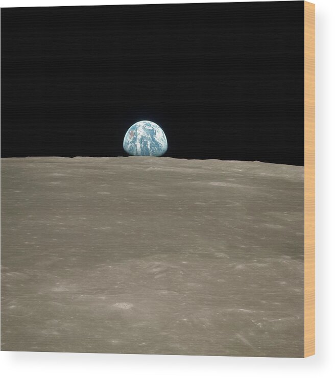 Earth Wood Print featuring the photograph Earthrise Over Moon by Nasa