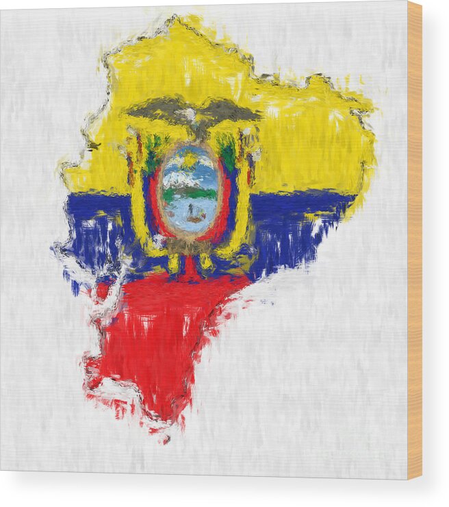 Ecuador Wood Print featuring the painting Ecuador Painted Flag Map by Antony McAulay
