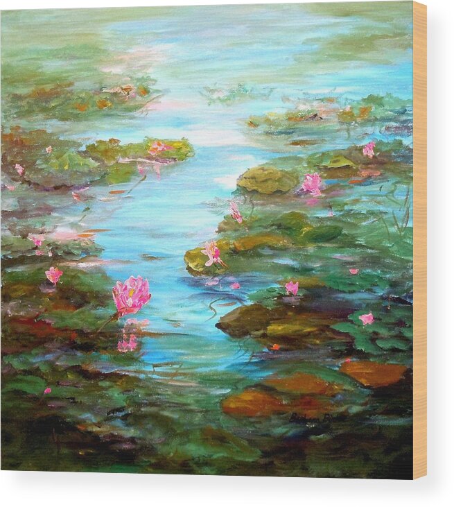 Water Lilies Wood Print featuring the painting Edge of the Lily Pond by Barbara Pirkle