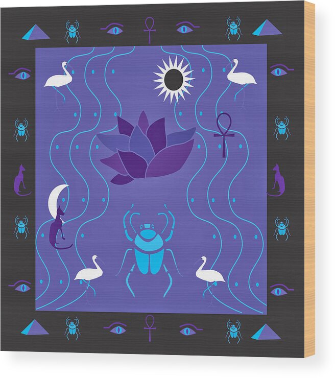 Egyptian Wood Print featuring the digital art Egyptian Design - purple black by Belinda Greb