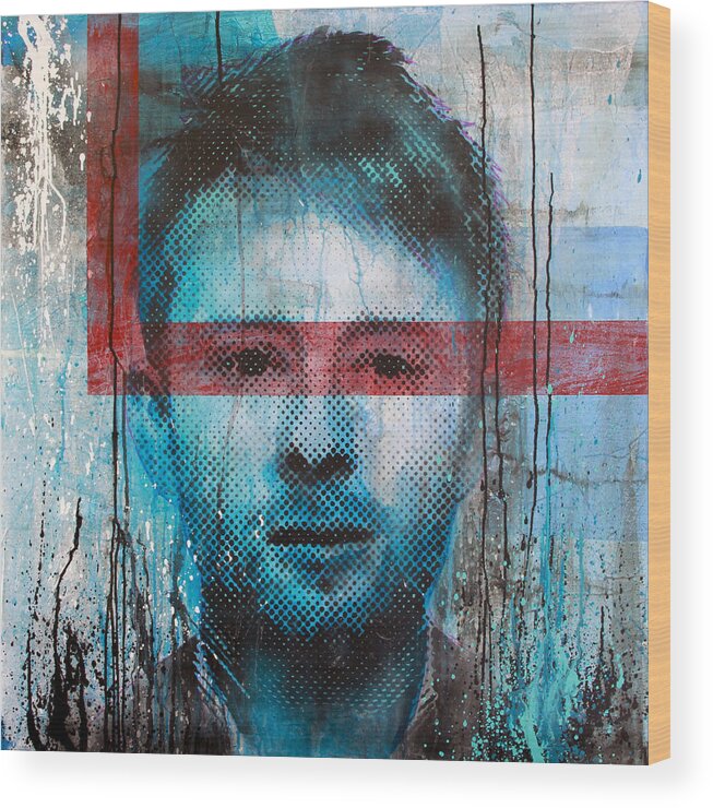 Thom Yorke Wood Print featuring the painting Electioneering by Bobby Zeik