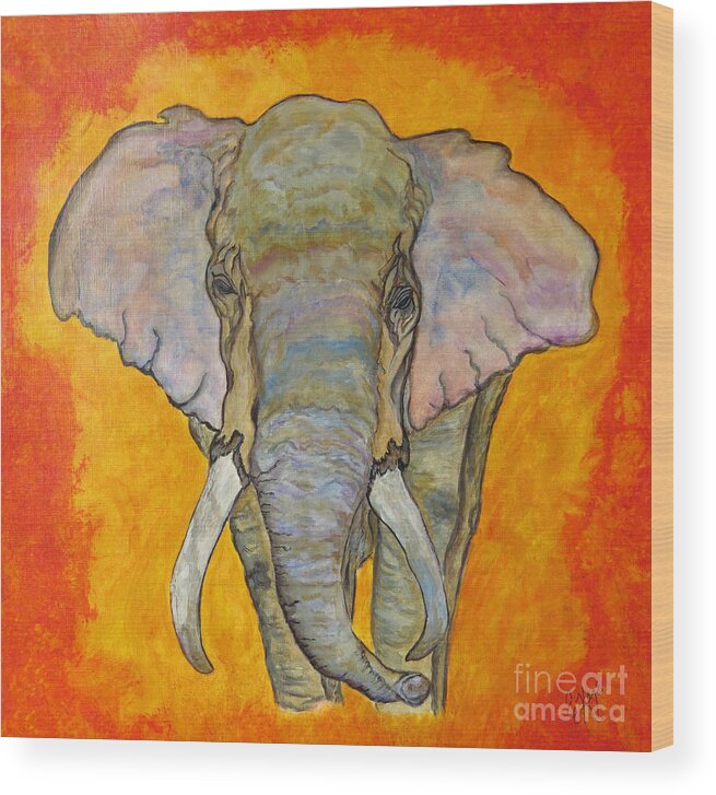 Elephant Wood Print featuring the painting Elephant by Ella Kaye Dickey