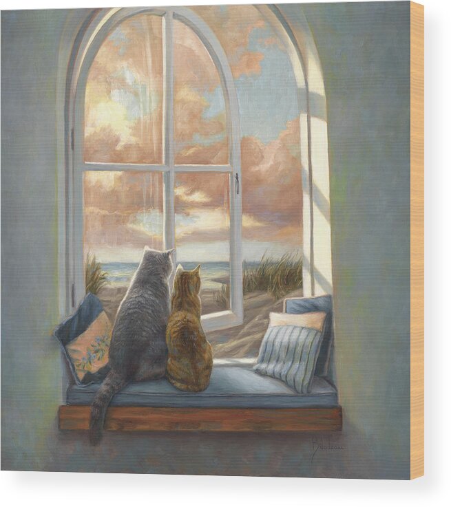 Cat Wood Print featuring the painting Enjoying The View by Lucie Bilodeau