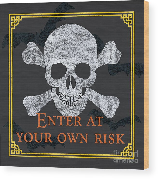 Halloween Wood Print featuring the painting Enter at Your Own Risk by Debbie DeWitt