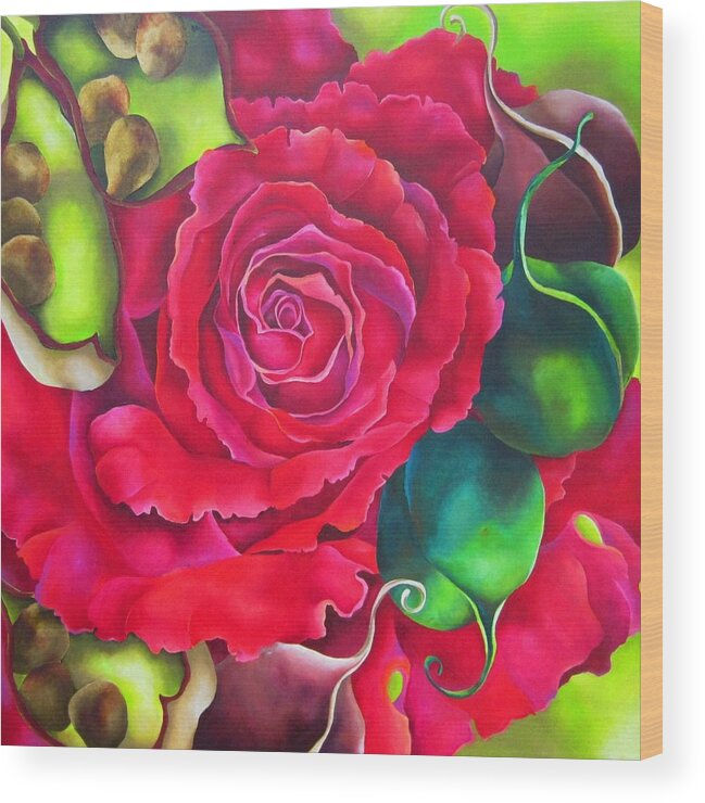 Rose Wood Print featuring the painting Escarlata by Elizabeth Elequin