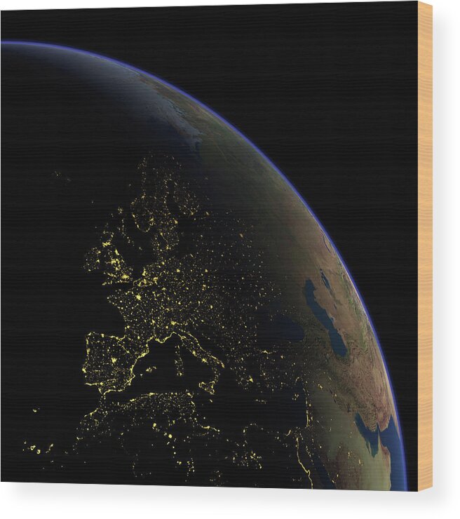 Berlin Wood Print featuring the photograph Europe At Night by Planetary Visions Ltd/science Photo Library