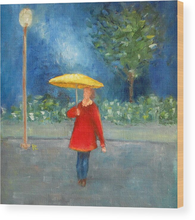 Girl Wood Print featuring the painting Evening Rain by Patricia Cleasby