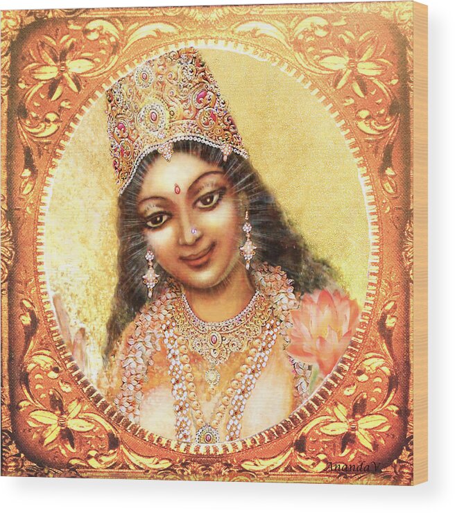 Goddess Painting Wood Print featuring the mixed media Face of the Goddess - Lalitha Devi by Ananda Vdovic