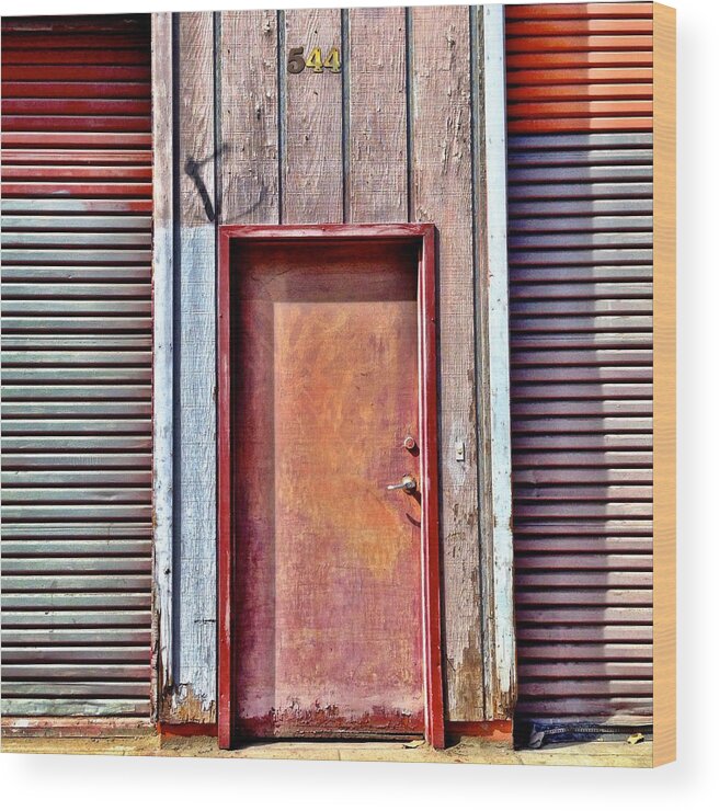 #door #reddoor #urban  Wood Print featuring the photograph Faded Door by Julie Gebhardt