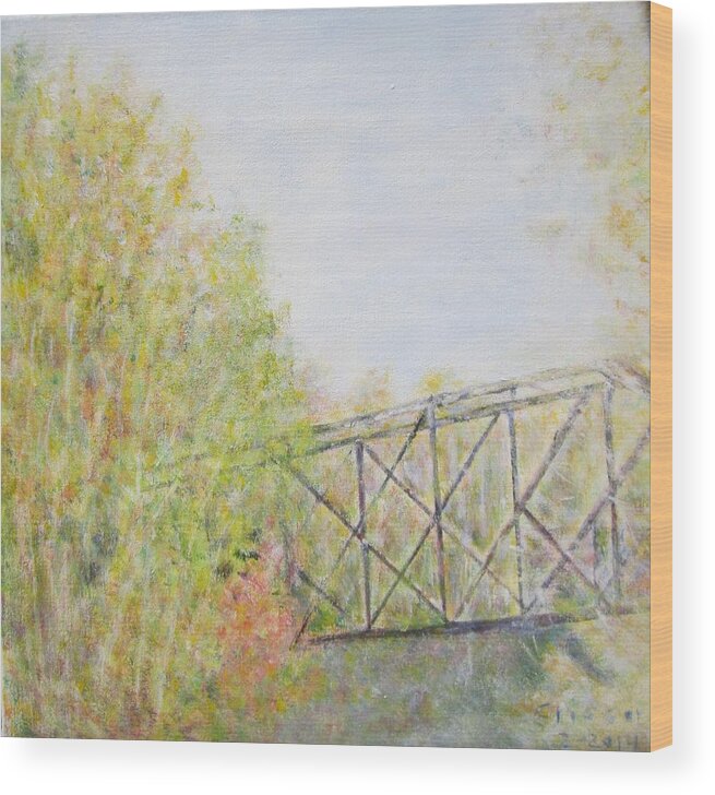 Impressionism Wood Print featuring the painting Fall Foliage and Bridge in NH by Glenda Crigger