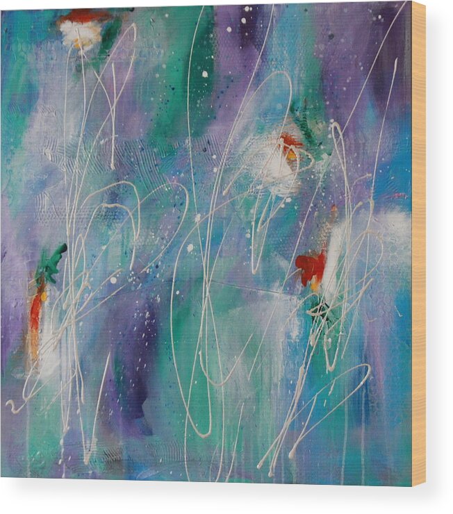 Abstract Textured Mixed Media Contemporary Acrylic On Canvas Wood Print featuring the painting Falling Stars by Lauren Petit