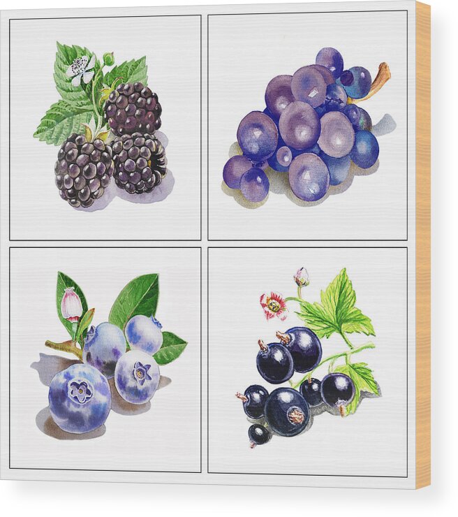 Blackberry Wood Print featuring the painting Farmers Market Gifts Black And Blue Vitamins by Irina Sztukowski