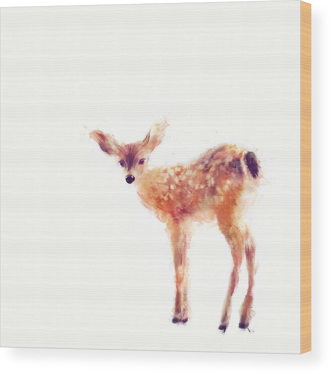 Fawn Wood Print featuring the painting Fawn by Amy Hamilton