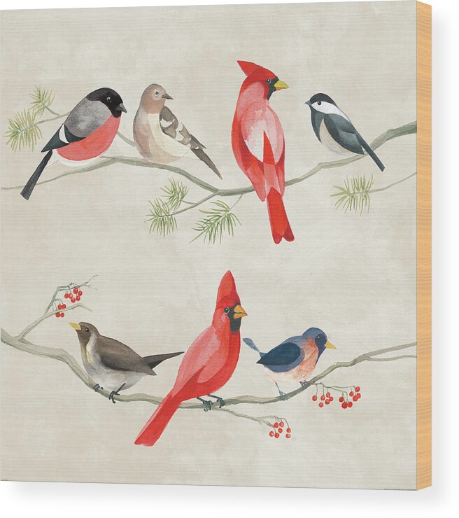 Animal Wood Print featuring the painting Festive Birds I by Danhui Nai