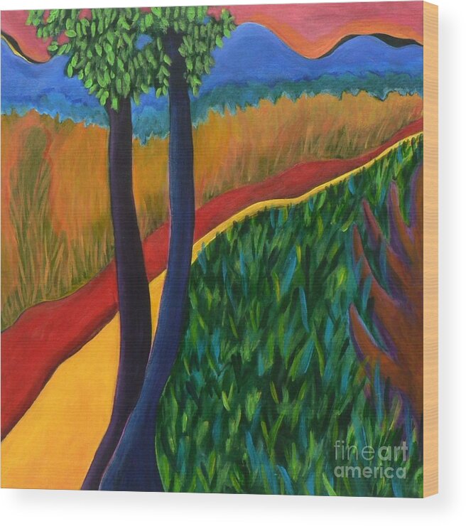 Abstract Landscape Wood Print featuring the painting Fields of Agave by Elizabeth Fontaine-Barr