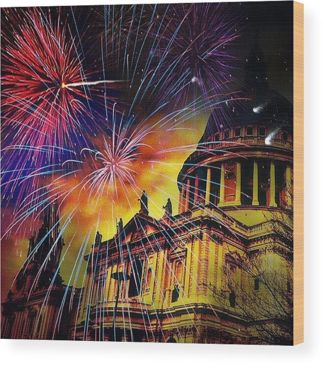 Love Wood Print featuring the photograph Fireworks Above St. Pauls Cathedral London England by Chris Drake