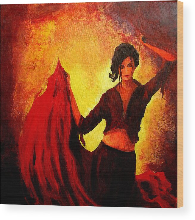 Flamenco Wood Print featuring the painting Flamenco Dancer by Patricia Awapara