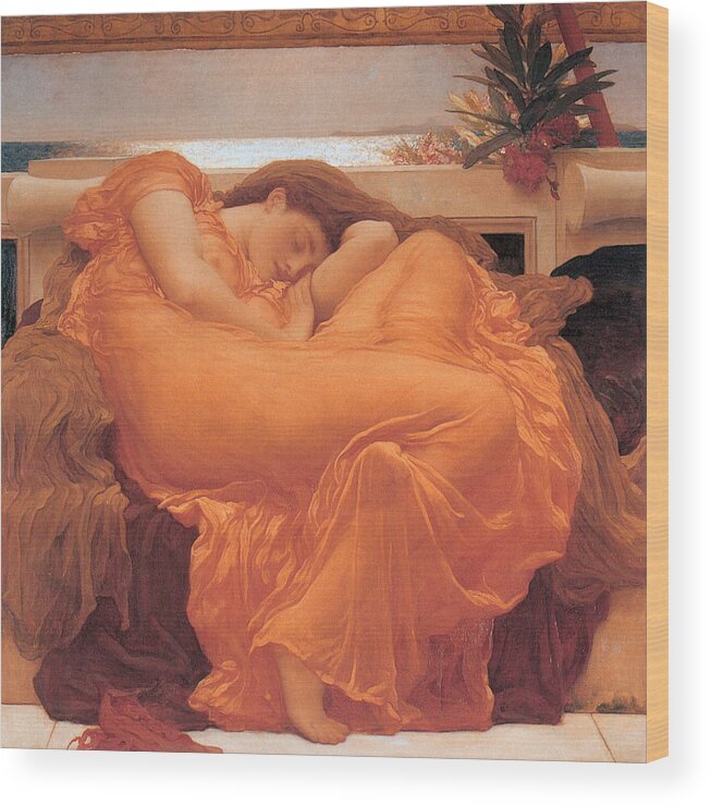 Flaming June Wood Print featuring the painting Flaming June by Frederick Leighton