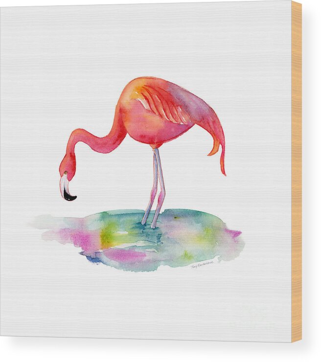 Flamingo Wood Print featuring the painting Flamingo Dip by Amy Kirkpatrick
