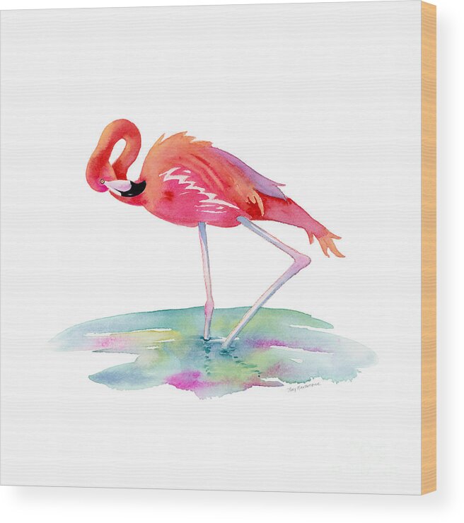 Flamingo Wood Print featuring the painting Flamingo View by Amy Kirkpatrick