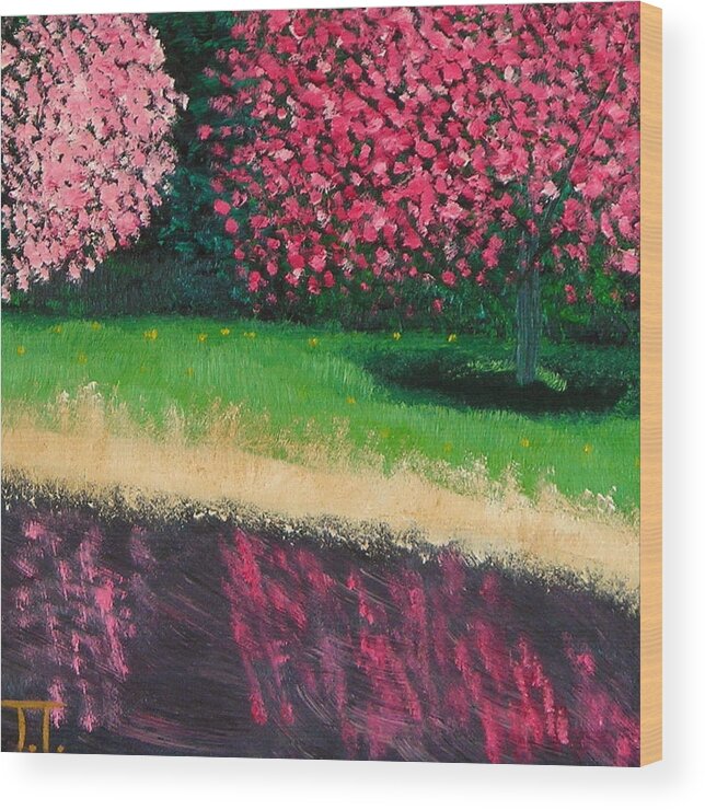 Flowering Crab Tree Wood Print featuring the painting Flowering Crab by Troy Thomas