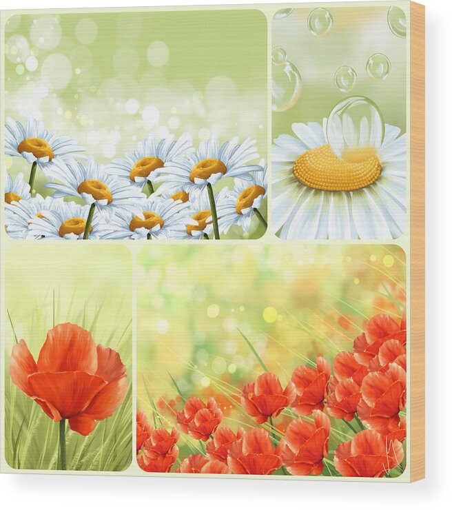 Flowers Wood Print featuring the digital art Flowers collage by Veronica Minozzi