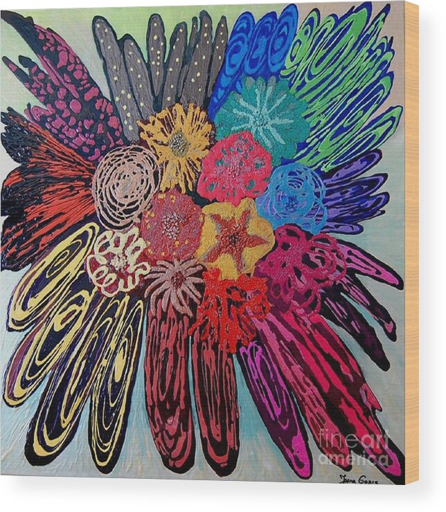 Abstract Wood Print featuring the painting Flowers burst by Jasna Gopic by Jasna Gopic