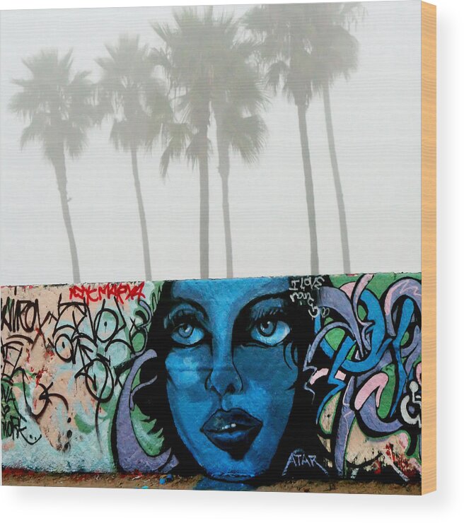 Urban Wood Print featuring the photograph Foggy Venice Beach by Art Block Collections