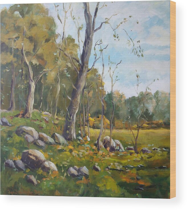 Landscape Wood Print featuring the painting Forest Clearing by Ingrid Dohm