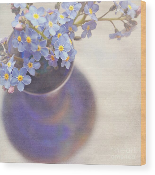 Flowers Wood Print featuring the photograph Forget me nots in blue vase by Lyn Randle