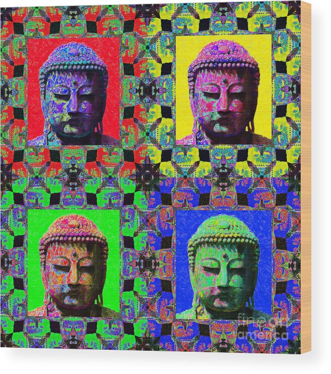Religion Wood Print featuring the photograph Four Buddhas 20130130 by Wingsdomain Art and Photography