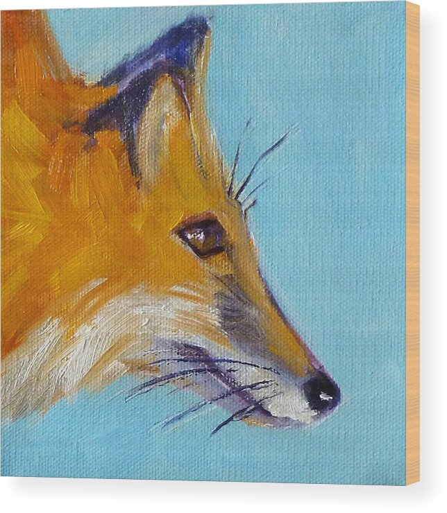 Red Fox Oil Painting Wood Print featuring the painting Fox by Nancy Merkle