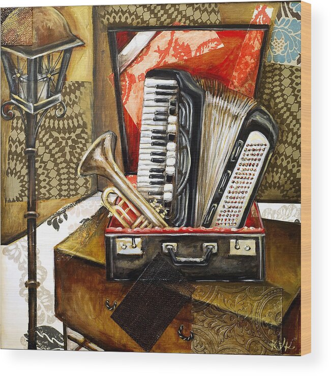 Accordion Wood Print featuring the mixed media French Quarter by Katia Von Kral