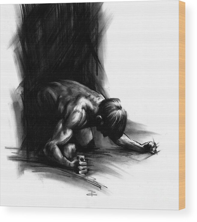 Figurative Wood Print featuring the drawing Frustration by Paul Davenport
