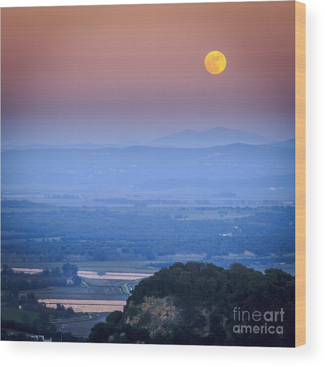 Andalucia Wood Print featuring the photograph Full Moon Over Vejer Cadiz Spain by Pablo Avanzini